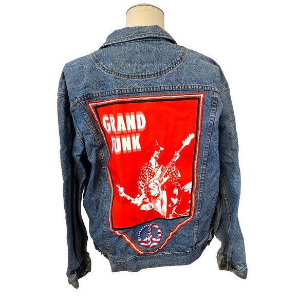 GRAND FUNK RAILROAD Denim Jacket Mens XXL Upcycled Patchwork Rock Tour Patriotic